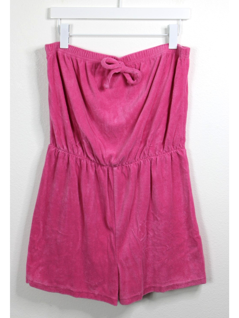 Vintage Strapless Pull On Terry Cloth Romper Women Small Shorts Pink Beach